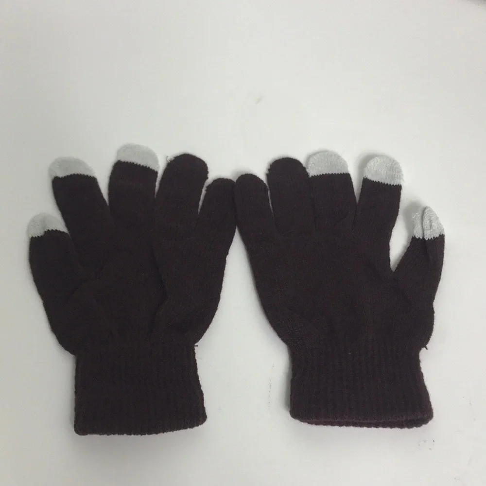 Brown Touch Screen Knit Gloves